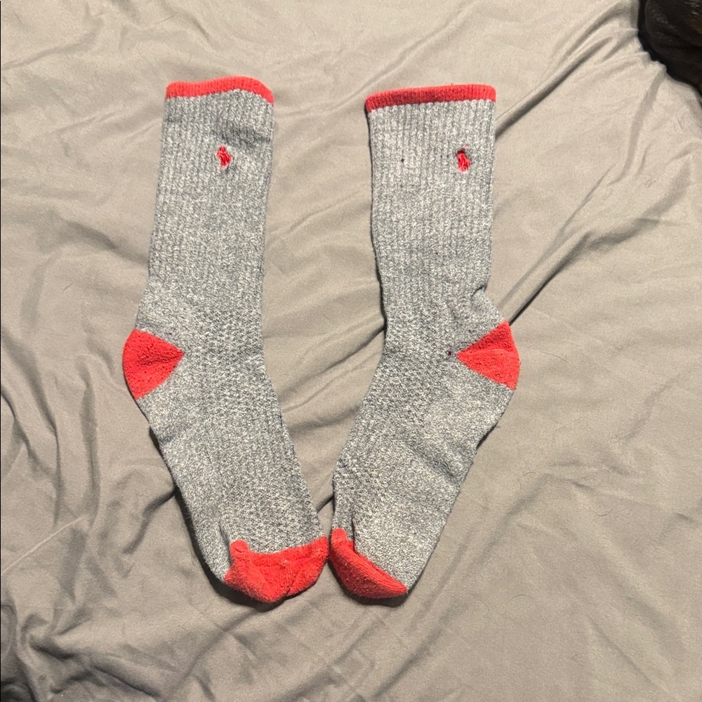 Polo by Ralph Lauren Gray and Red Casual Socks. Size 10-13